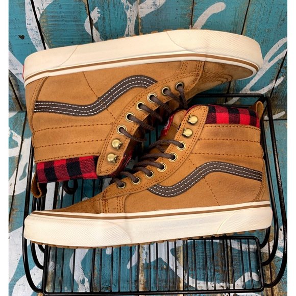 Vans Shoes Vans Brown Suede Red Plaid Hightop Sneakers Scotchgard